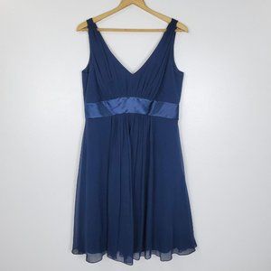 Ann Taylor Silk Navy Blue V-Neck Sleeveless Cocktail Dress